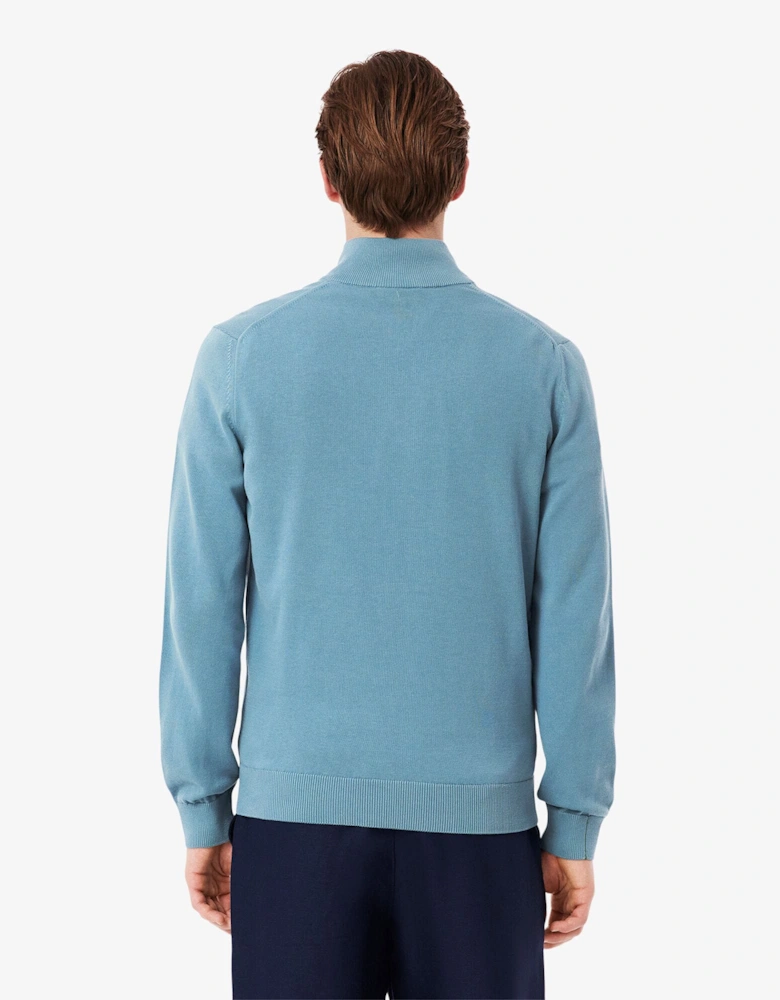 Zipped High Neck Cotton Sweater