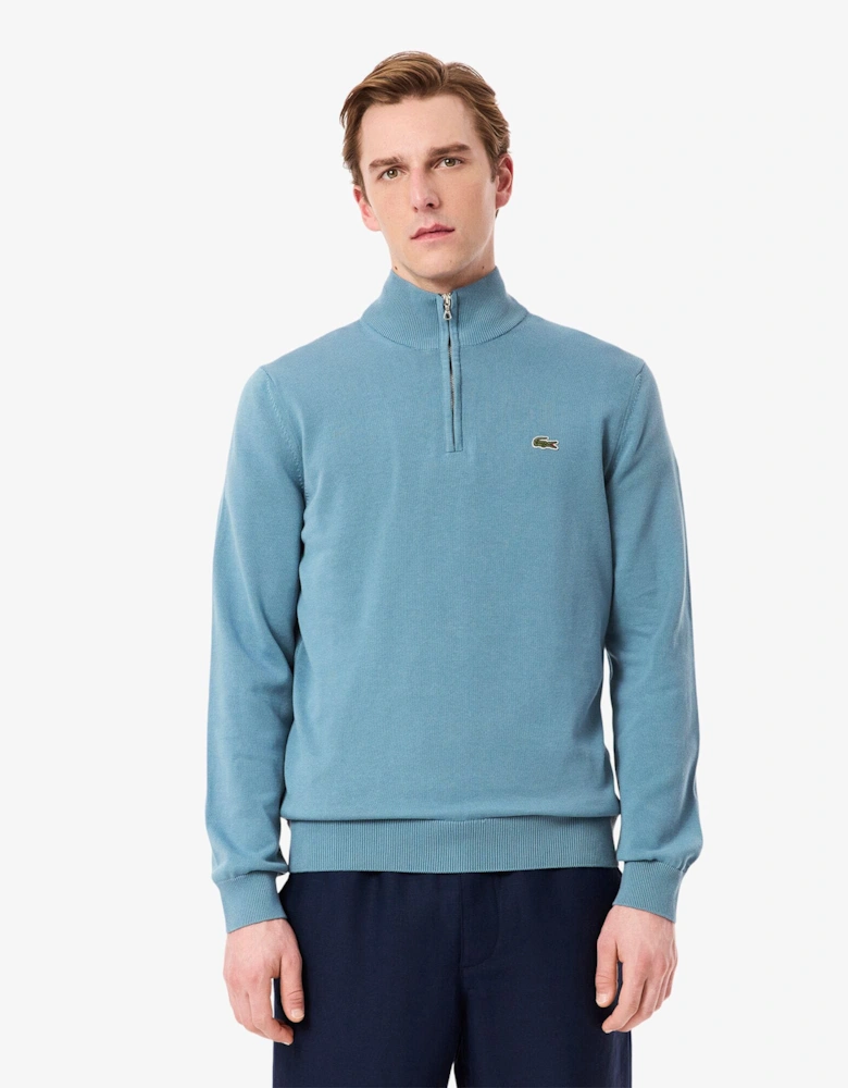 Zipped High Neck Cotton Sweater