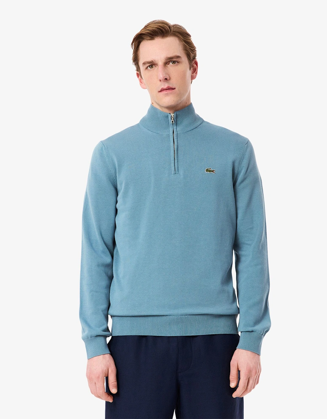 Zipped High Neck Cotton Sweater