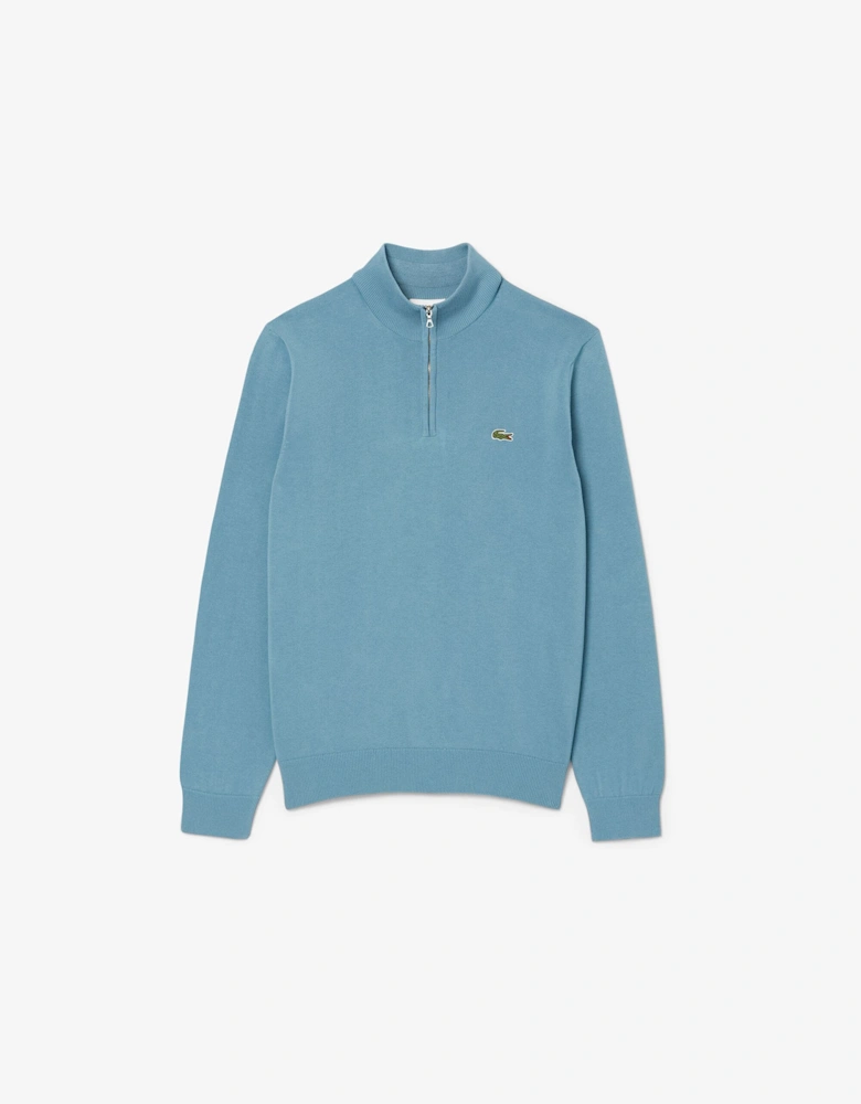 Zipped High Neck Cotton Sweater