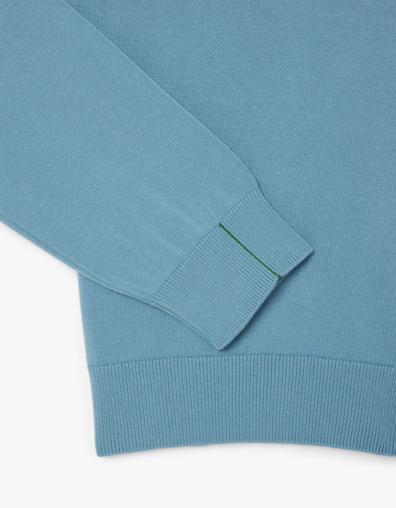 Zipped High Neck Cotton Sweater