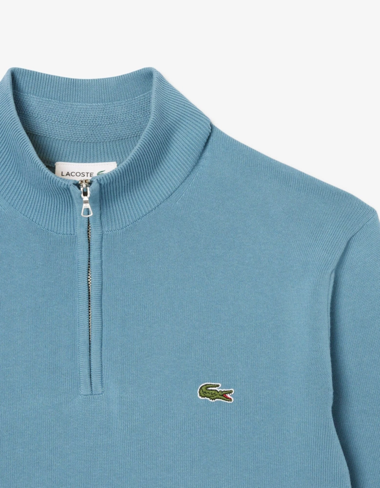 Zipped High Neck Cotton Sweater