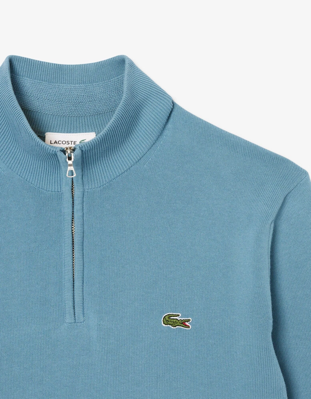 Zipped High Neck Cotton Sweater