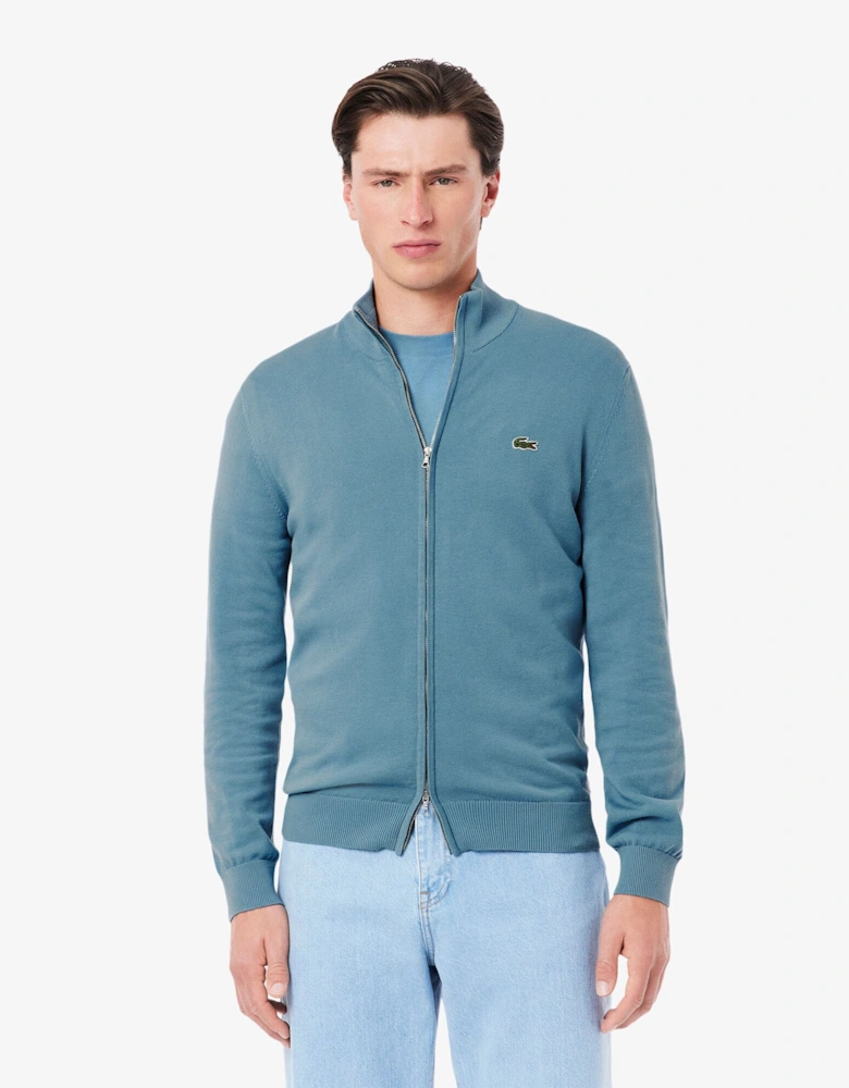 Zipped High Neck Cotton Sweater