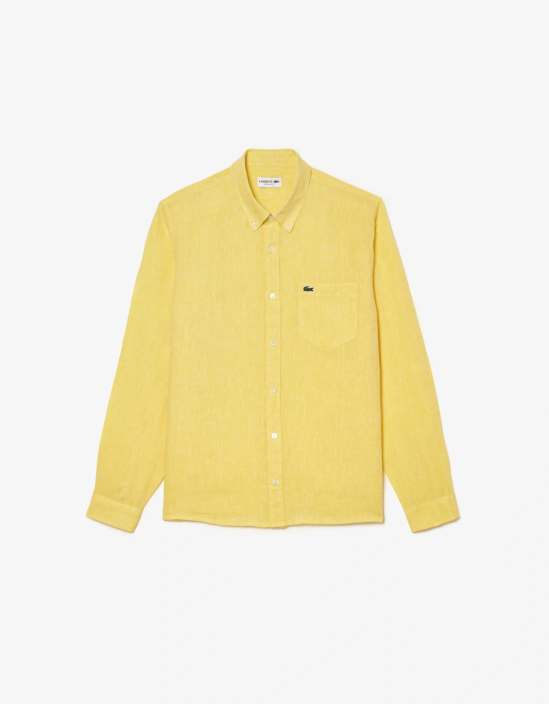 Lacoste Men's Regular-Fit Linen Shirt - Yellow - Size: 17.7