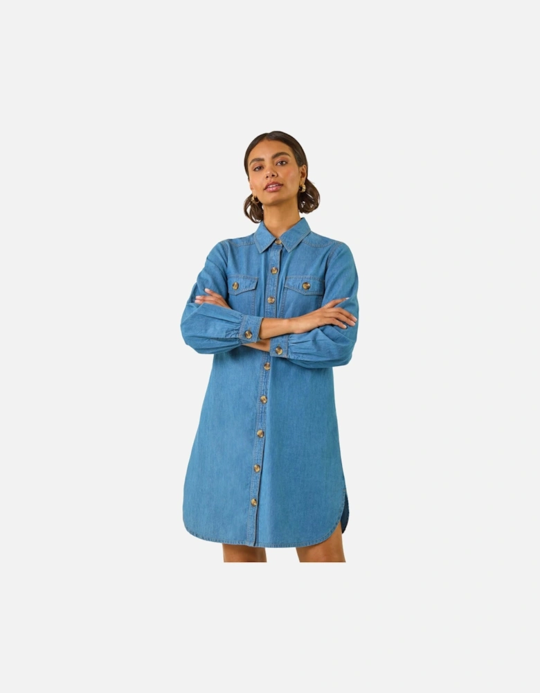 Denim Button Through Shirt Dress