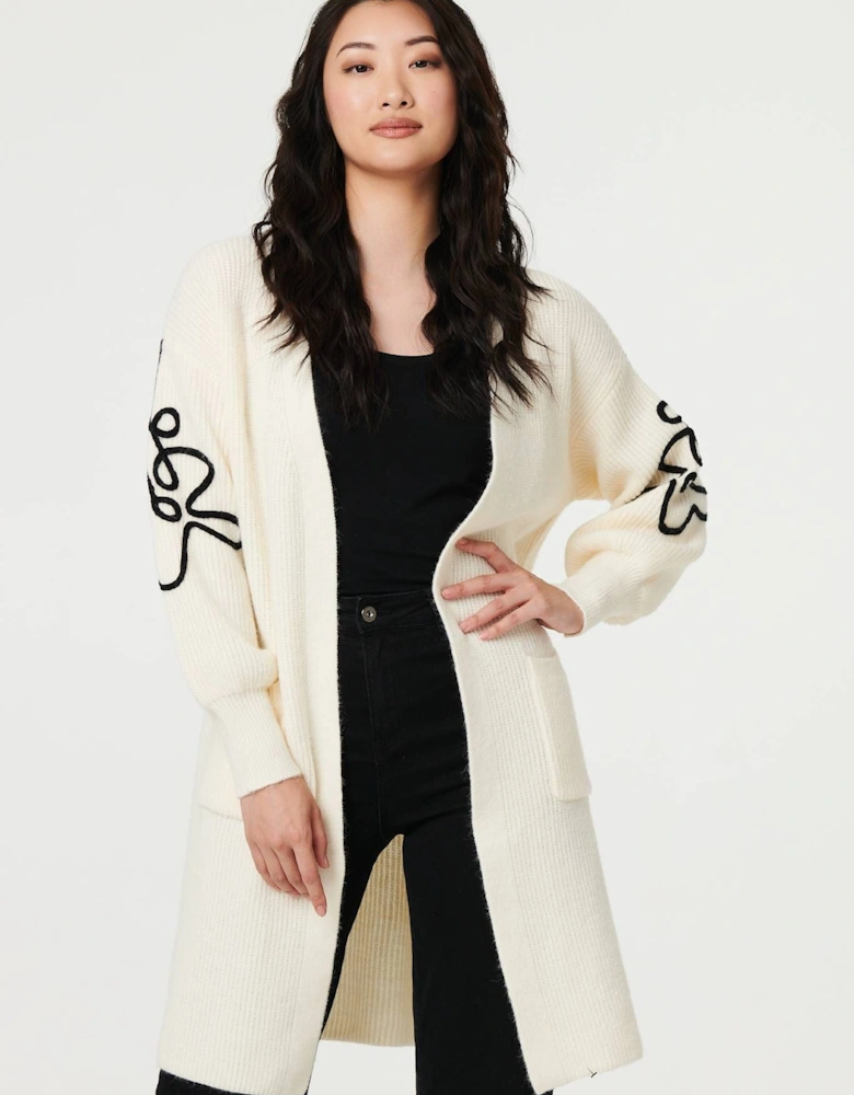 Floral Trim Detail Longline Cardigan