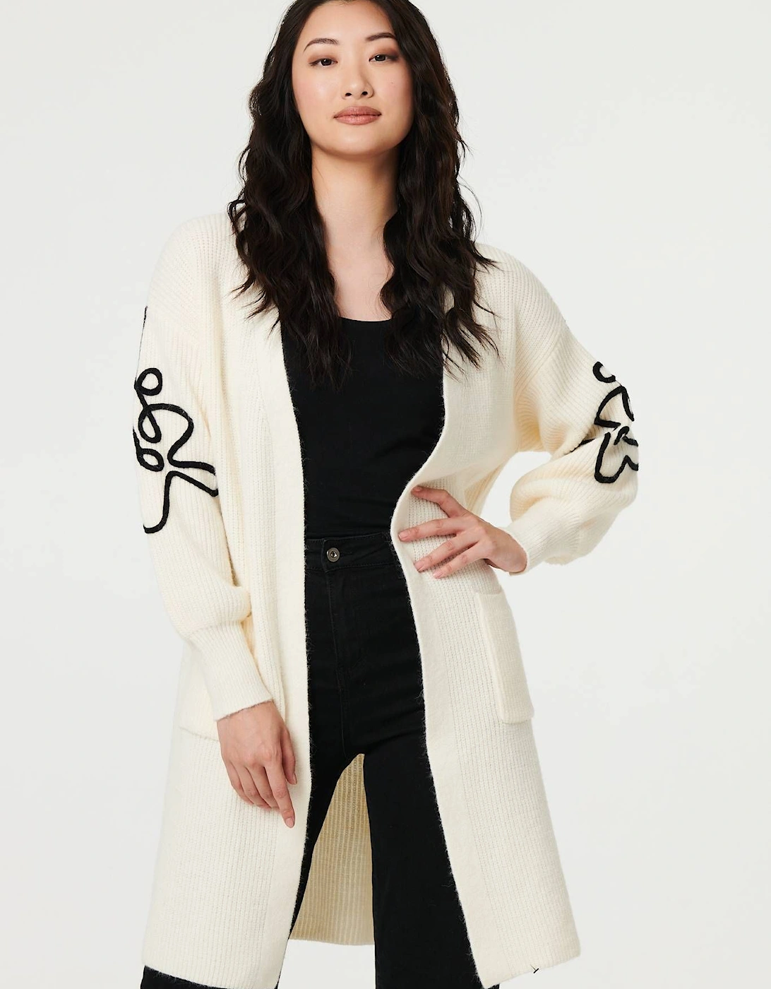 Floral Trim Detail Longline Cardigan, 2 of 1