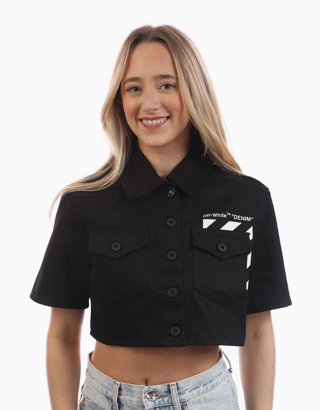 OFF-WHITE Women's Diagonal Pocket Cropped Shirt - Black/Multi - Size: 6