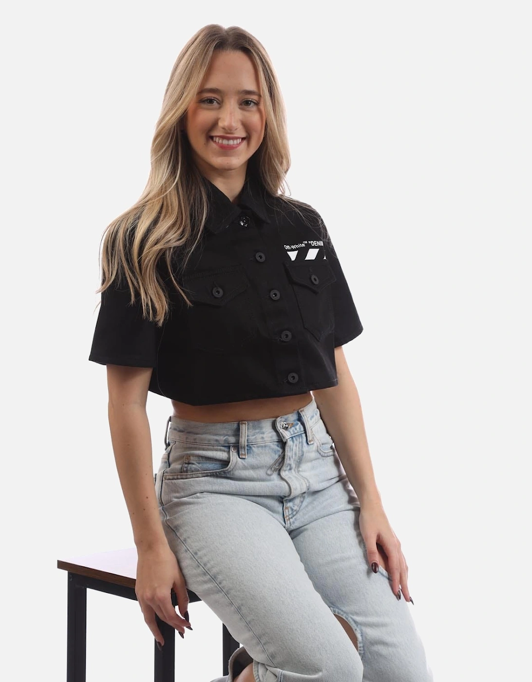Diagonal Pocket Cropped Shirt