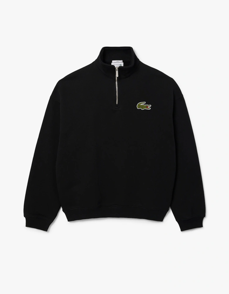 Loose-Fit Zip Neck Badge Accent Sweatshirt