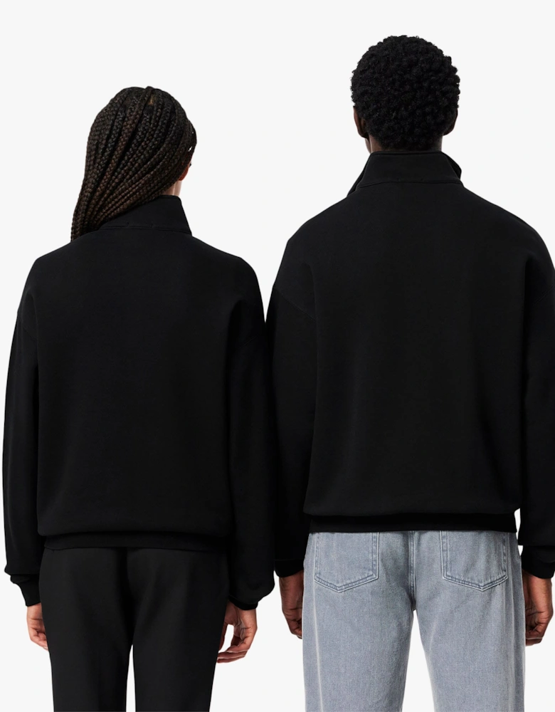 Loose-Fit Zip Neck Badge Accent Sweatshirt