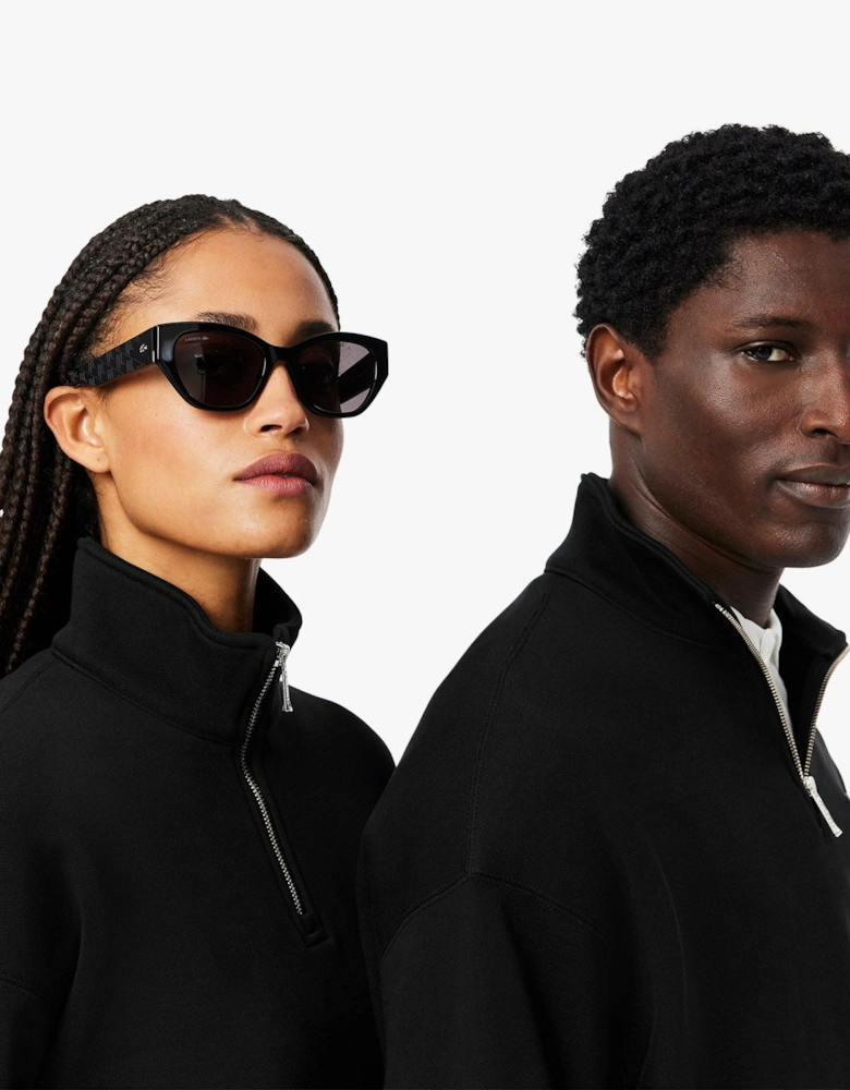 Loose-Fit Zip Neck Badge Accent Sweatshirt