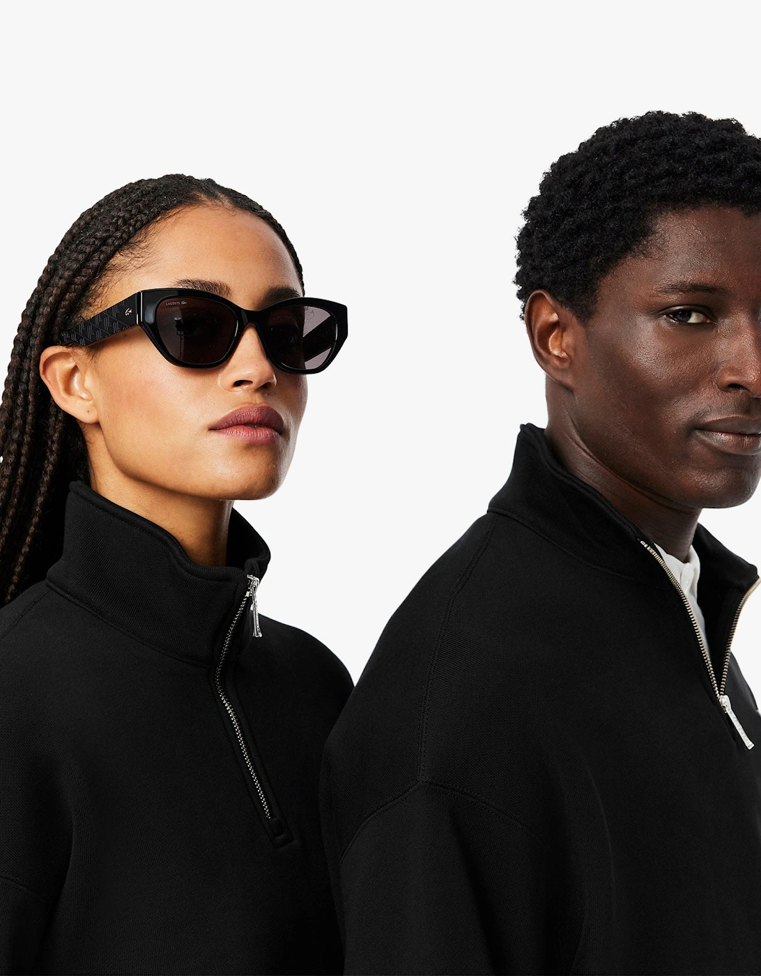 Loose-Fit Zip Neck Badge Accent Sweatshirt