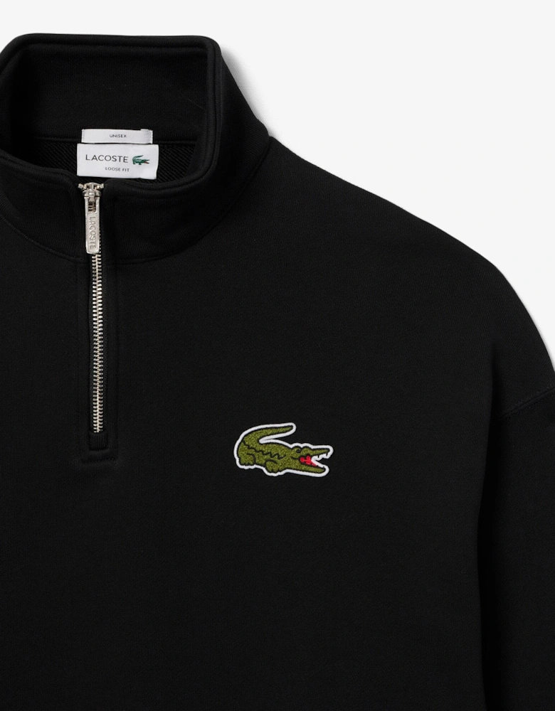 Loose-Fit Zip Neck Badge Accent Sweatshirt