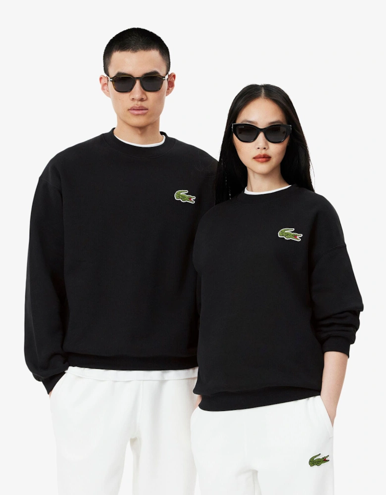 Loose-Fit Badge Accent Fleece Sweatshirt