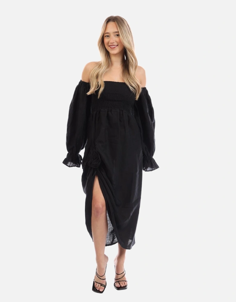 Atlanta Linen Dress With Rose Detail