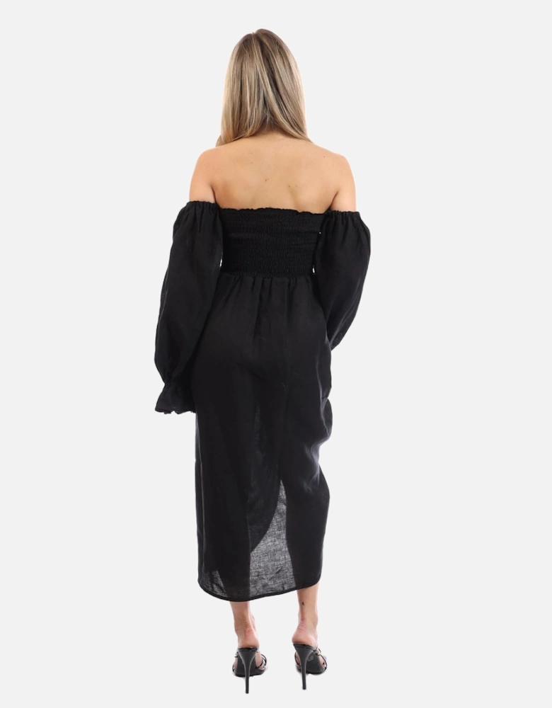 Atlanta Linen Dress With Rose Detail