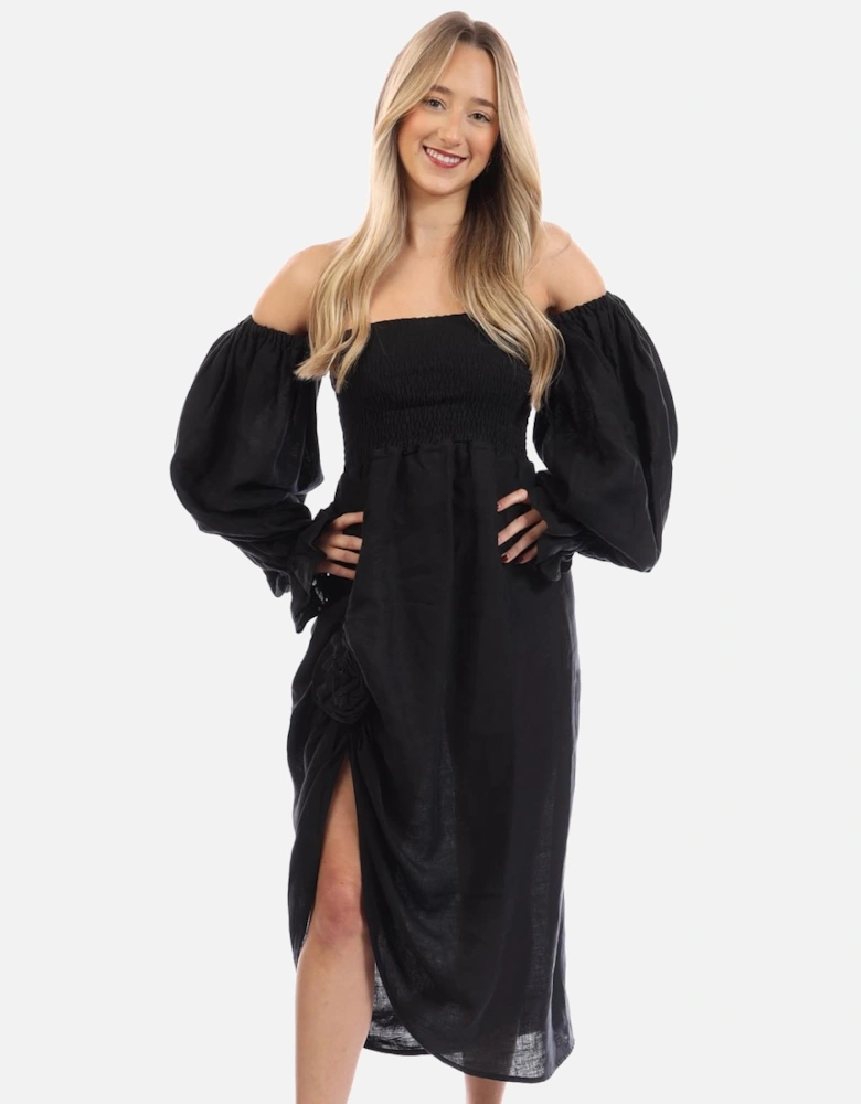 Atlanta Linen Dress With Rose Detail