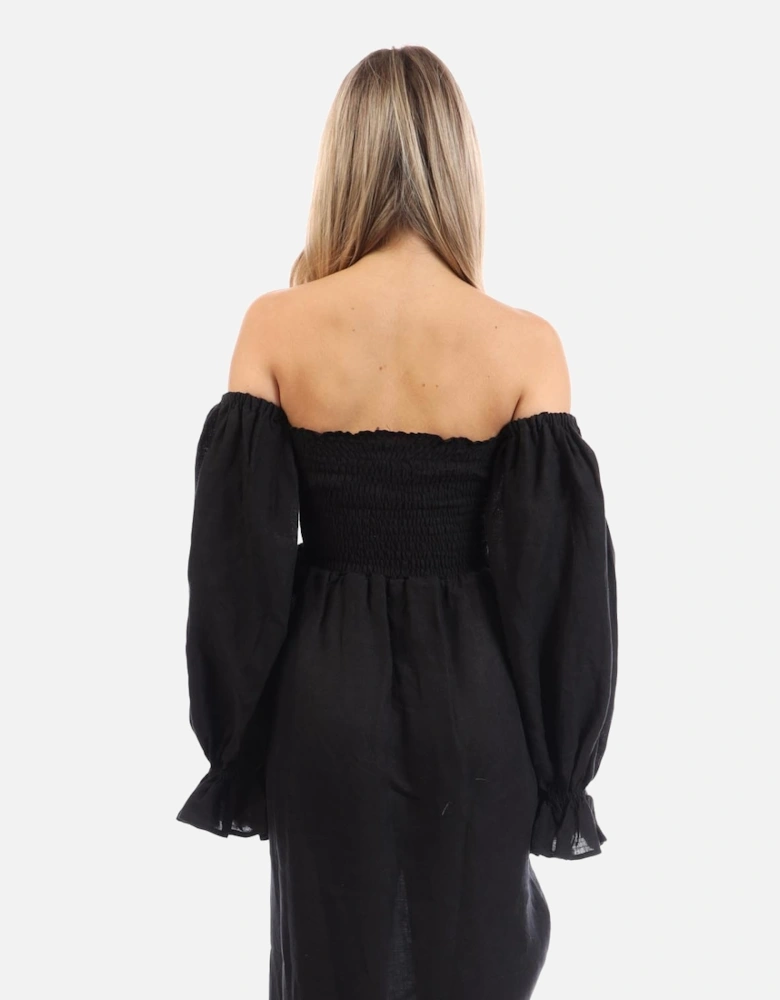 Atlanta Linen Dress With Rose Detail