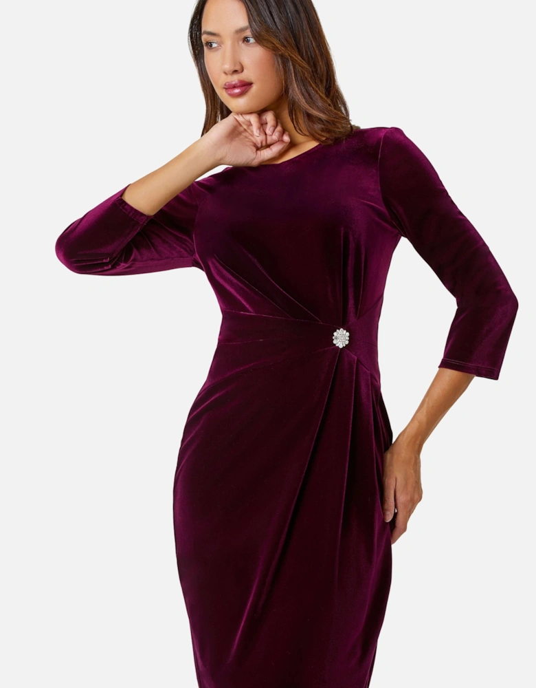 Velvet Side Twist Diamante Stretch Dress