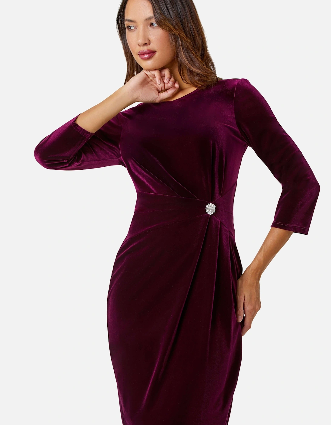 Velvet Side Twist Diamante Stretch Dress, 2 of 1