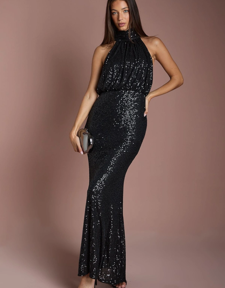 Halterneck Sequin Bridesmaid Maxi Dress