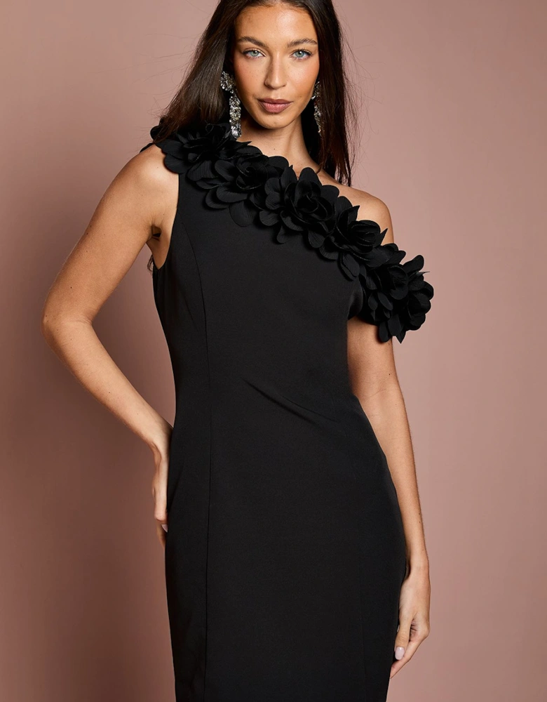 3D Floral One Shoulder Mini Dress