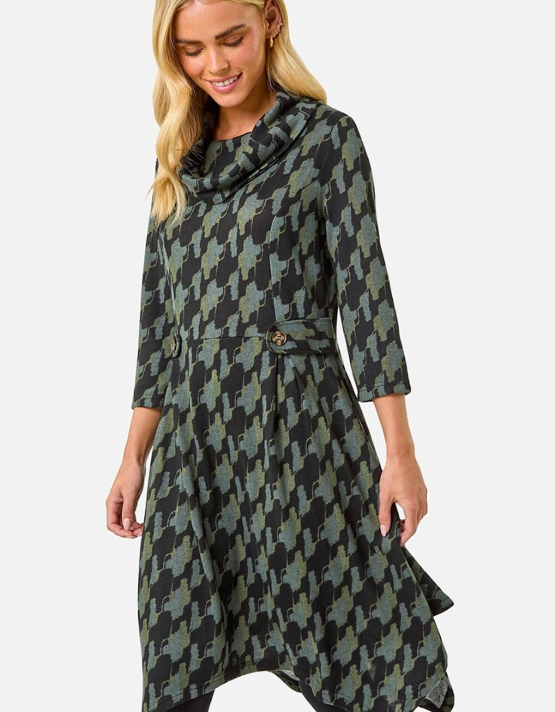 Petite Abstract Print Hanky Hem Stretch Dress, 2 of 1