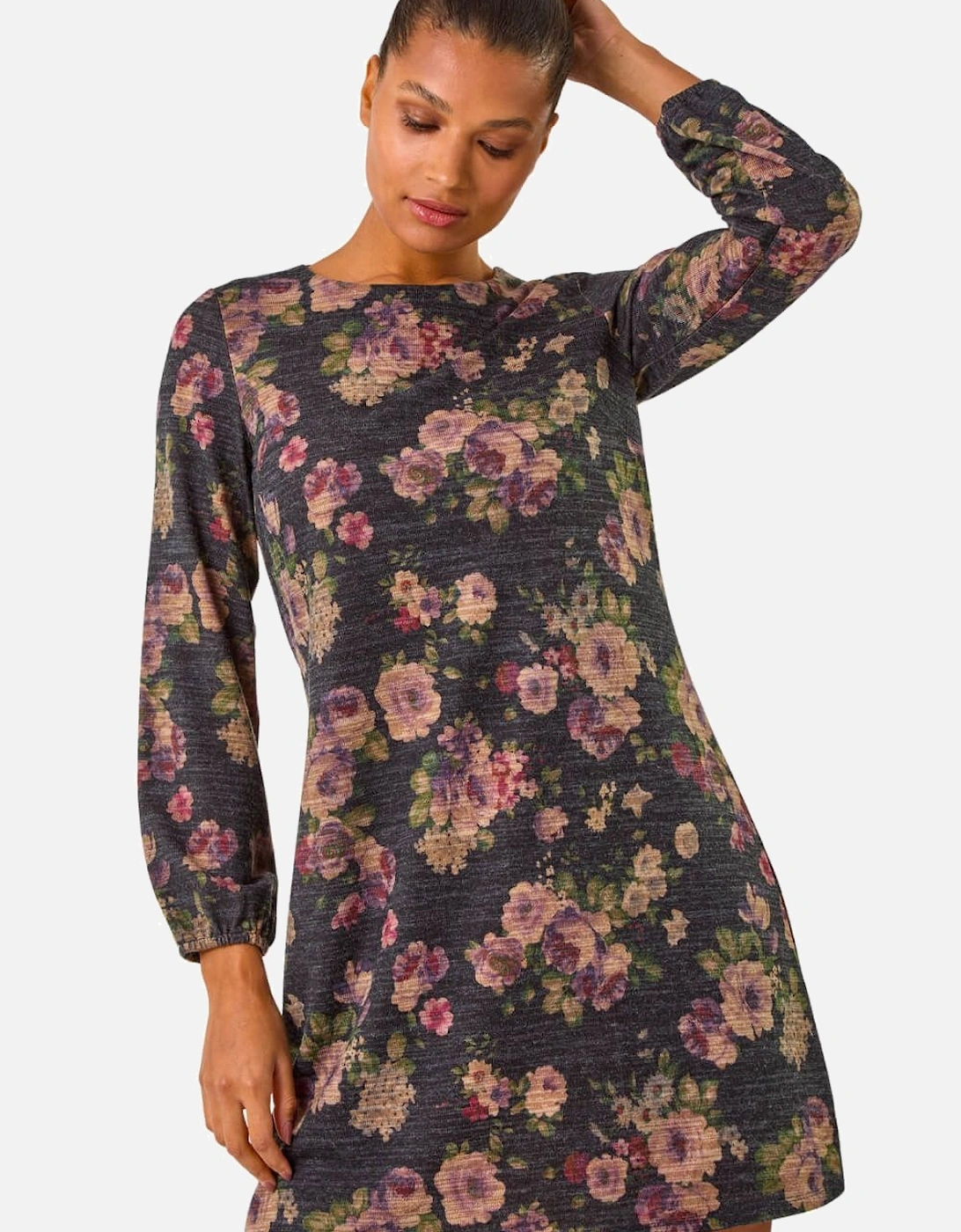 Floral Print Stretch Swing Dress, 2 of 1