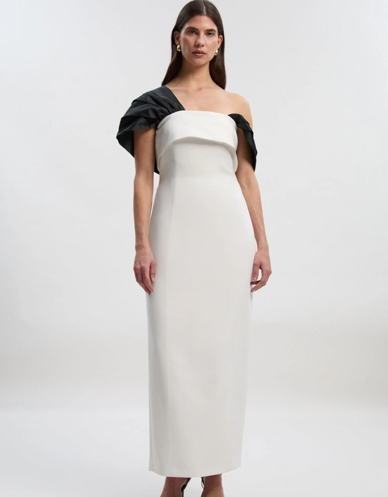 Clean Tailored Taffeta Mix Contrast Drama Sleeve Maxi Dress