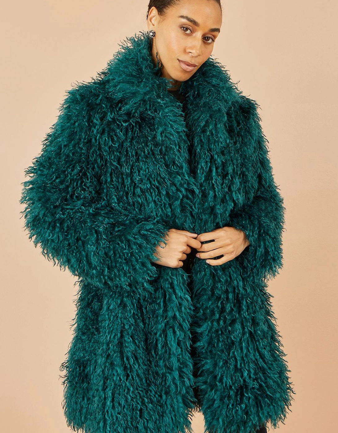 Teal Luxe Long Hair Fur Coat, 2 of 1