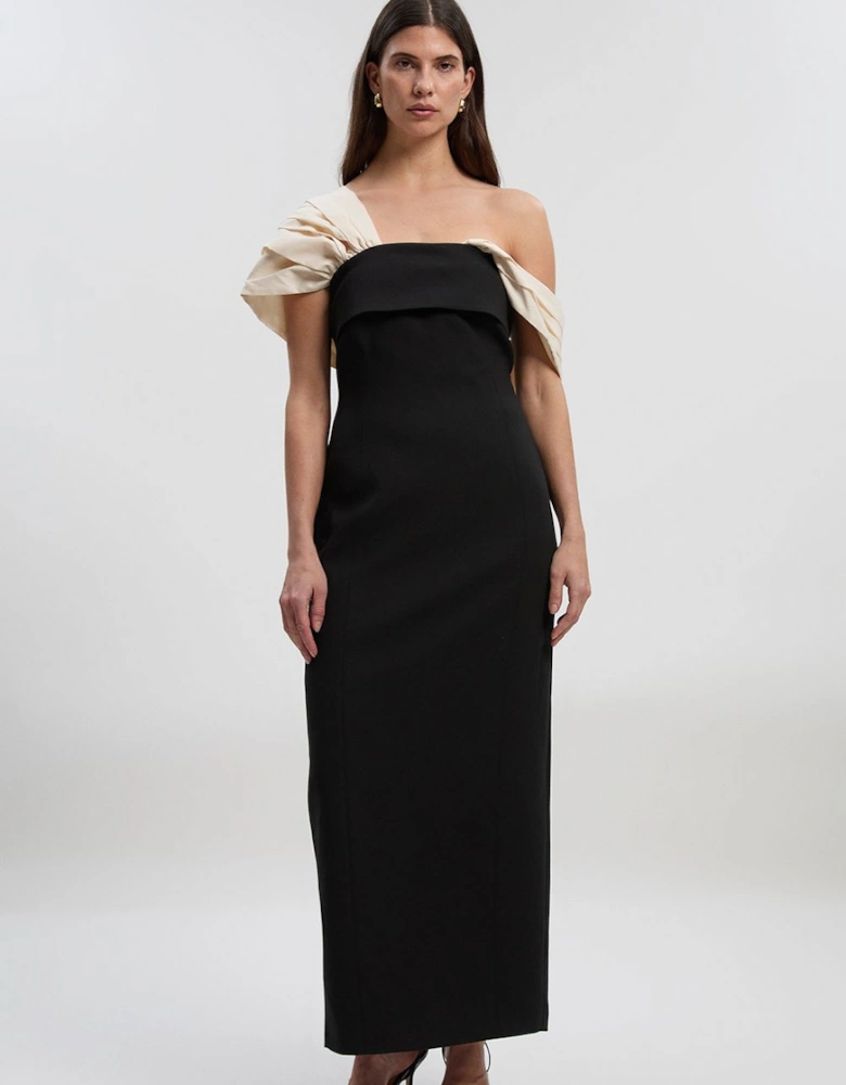 Clean Tailored Taffeta Mix Contrast Drama Sleeve Maxi Dress