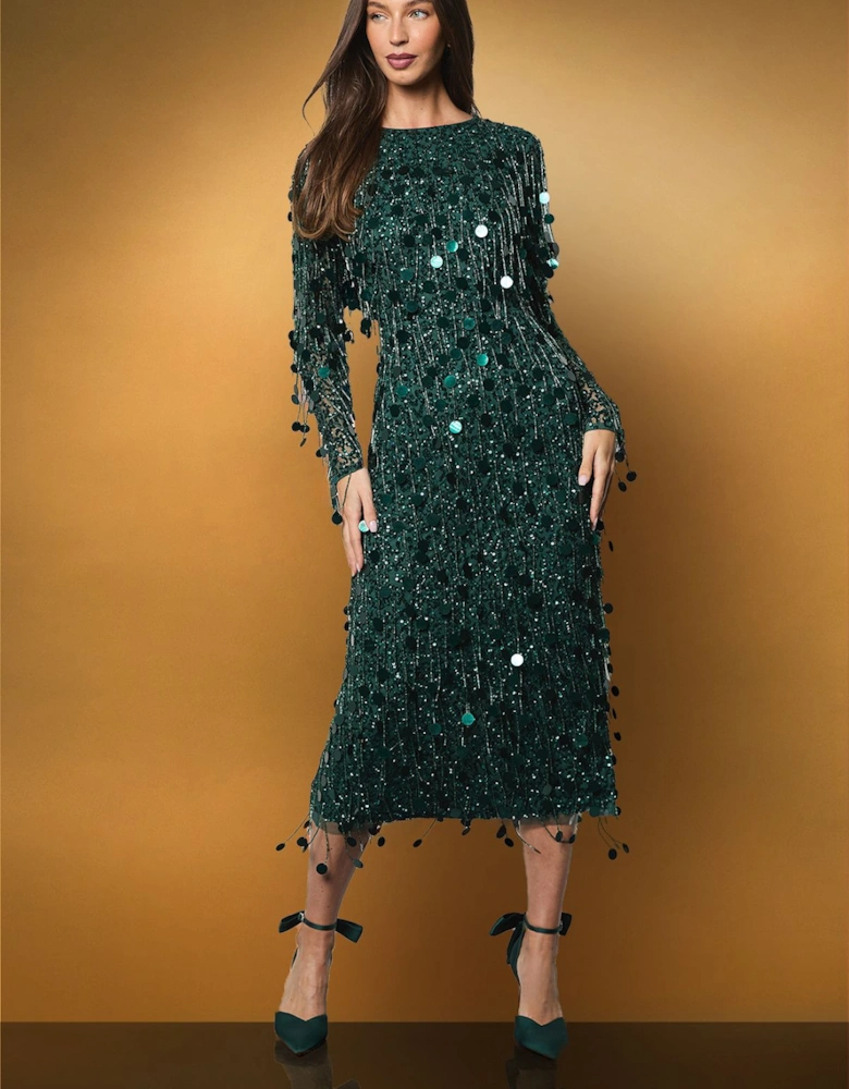 Sequin Long Sleeve Midi Dress