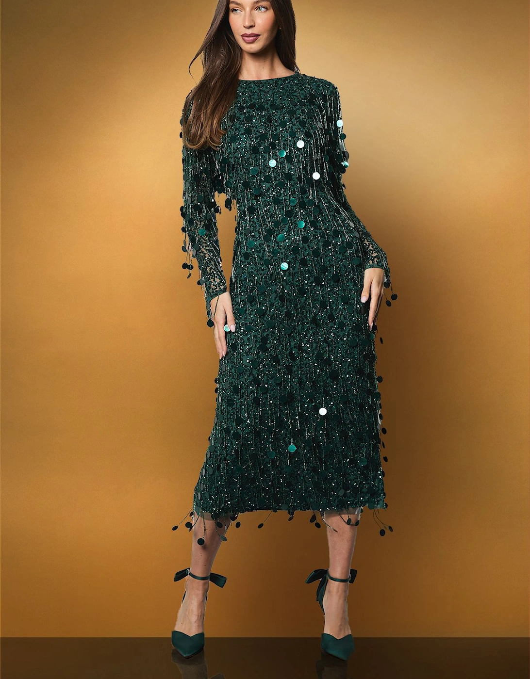 Sequin Long Sleeve Midi Dress, 2 of 1