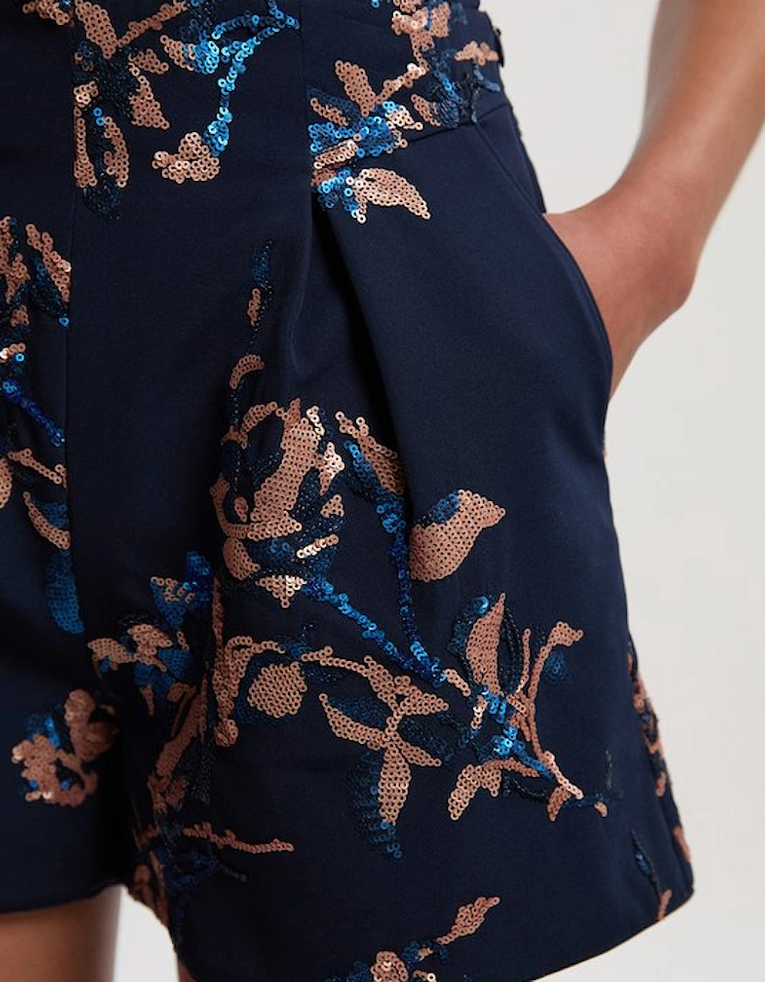 Satin Sequin And Embroidered Woven Shorts