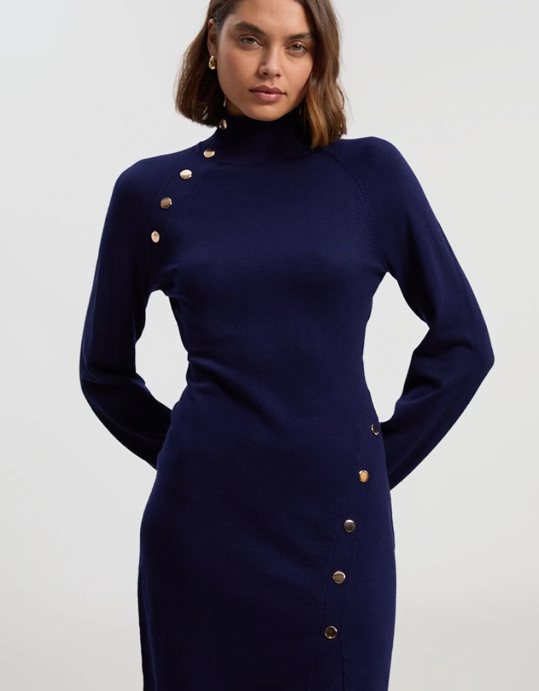 Viscose Blend Popper Detail Knitted Mini Dress