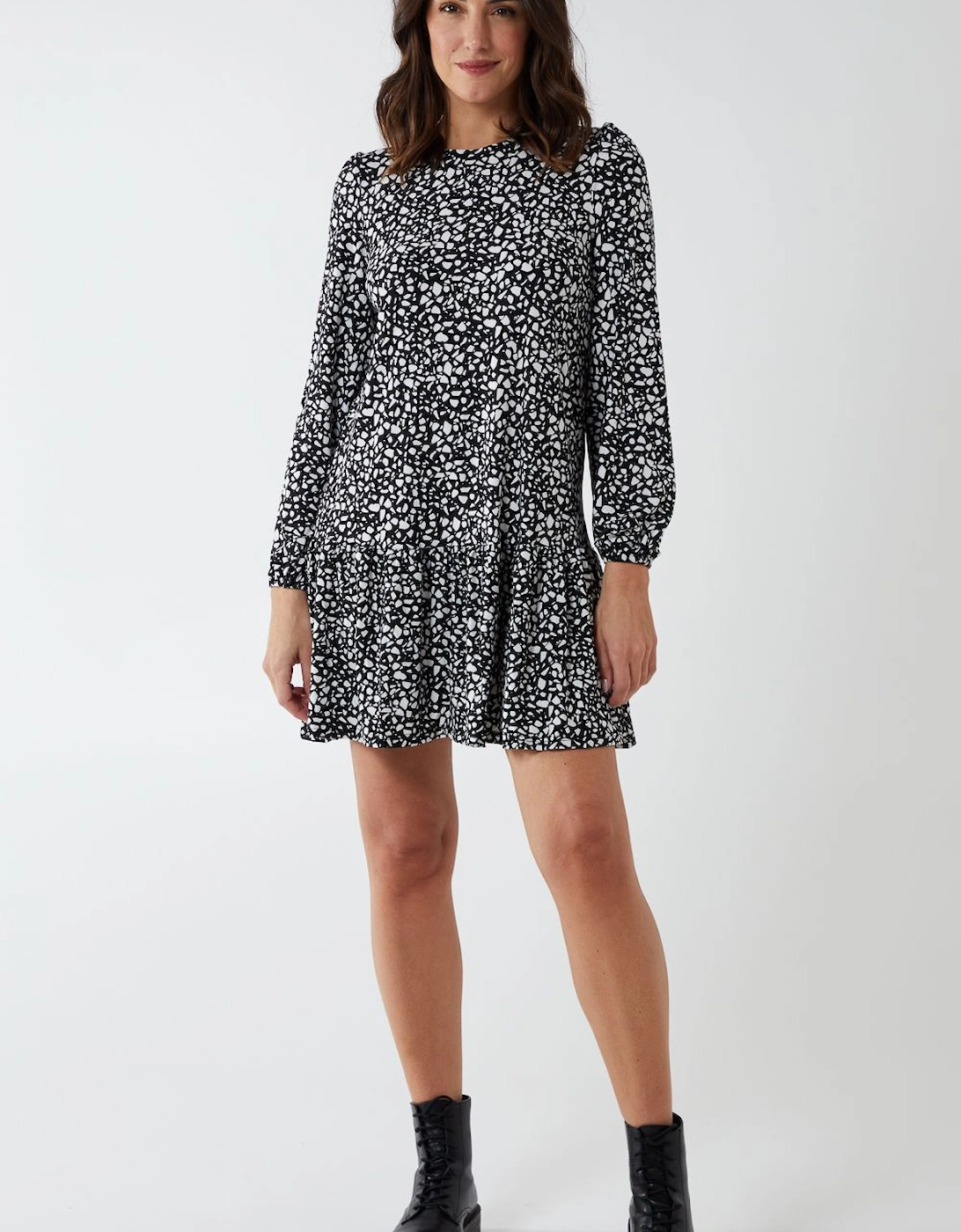 Balloon Sleeve Tiered Hem Swing Dress, 2 of 1