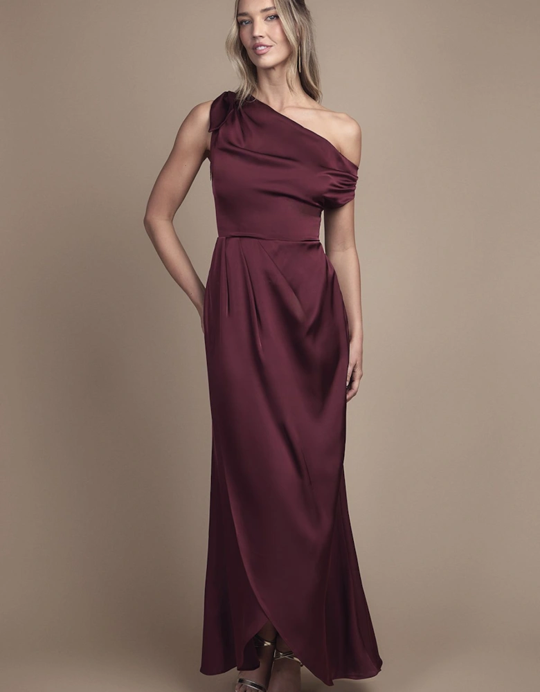 Fallen Shoulder Bow Detail Bridesmaid Maxi Dress