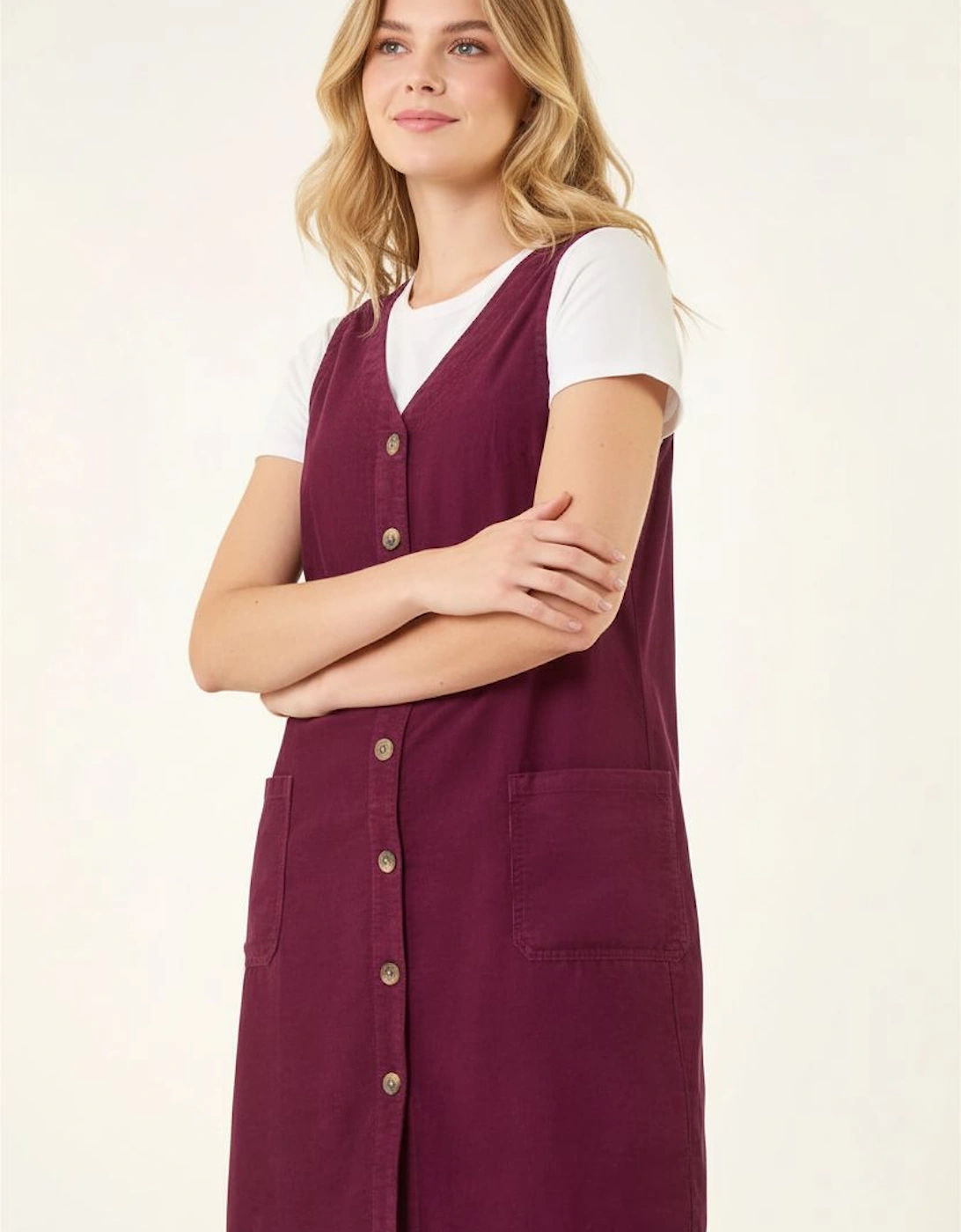 Cotton V-Neck Button Pocket Dress, 2 of 1