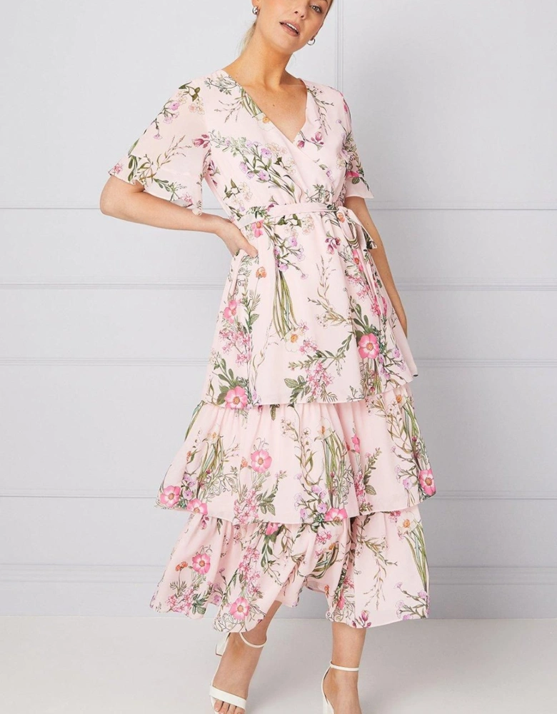 Occasion Floral Print Ruffle Midi Dress