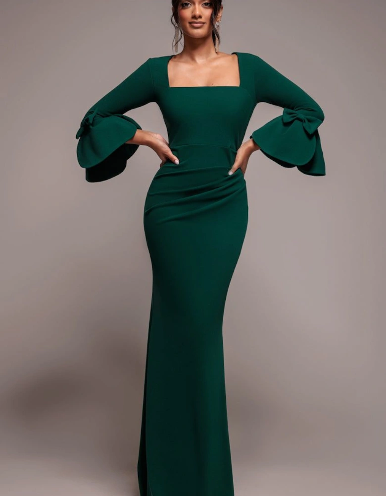 Petal Bow Sleeve Frill Maxi Dress