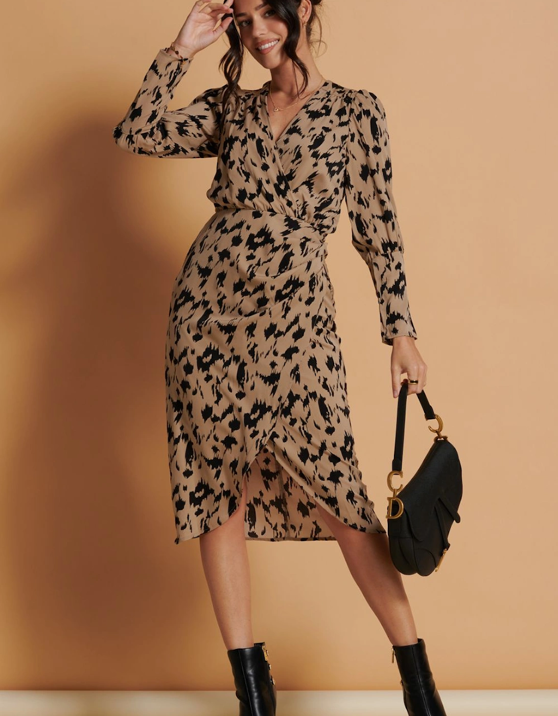 Printed Wrap Detail Bodycon Dress, 2 of 1