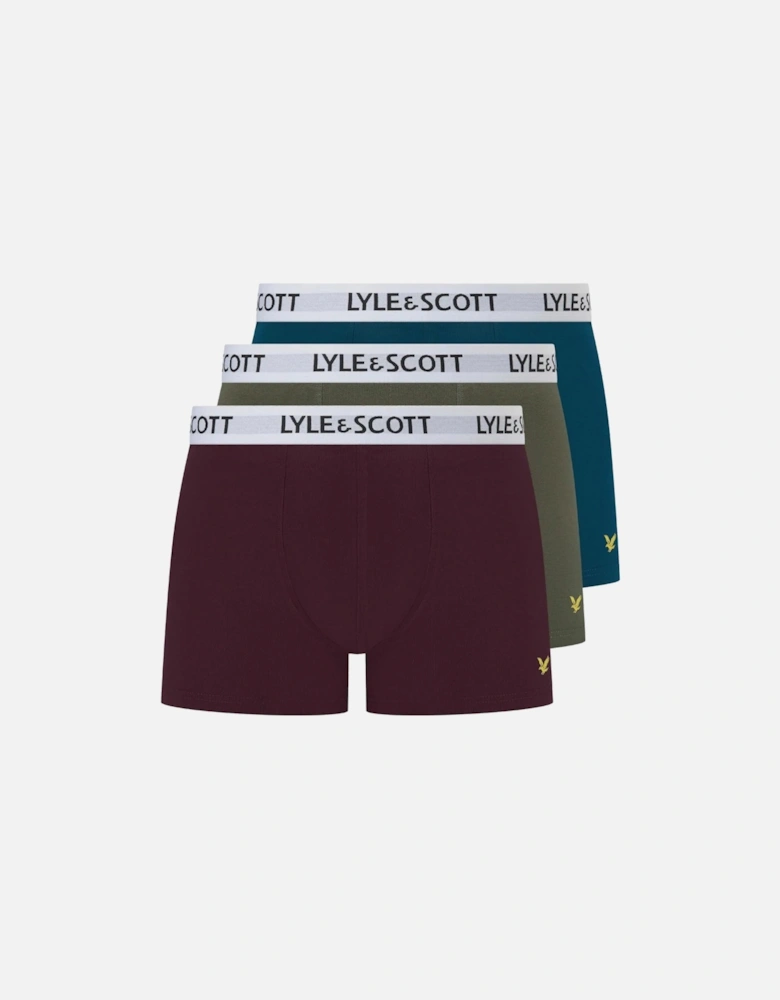 3-Pack Barclay Boxer Briefs, Blue/Burgundy/Green
