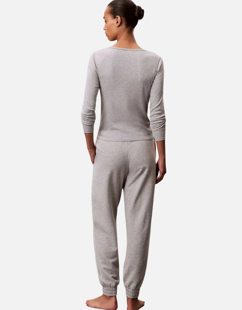 Women Cotton Terry Lounge Jogging Bottoms, Grey Heather