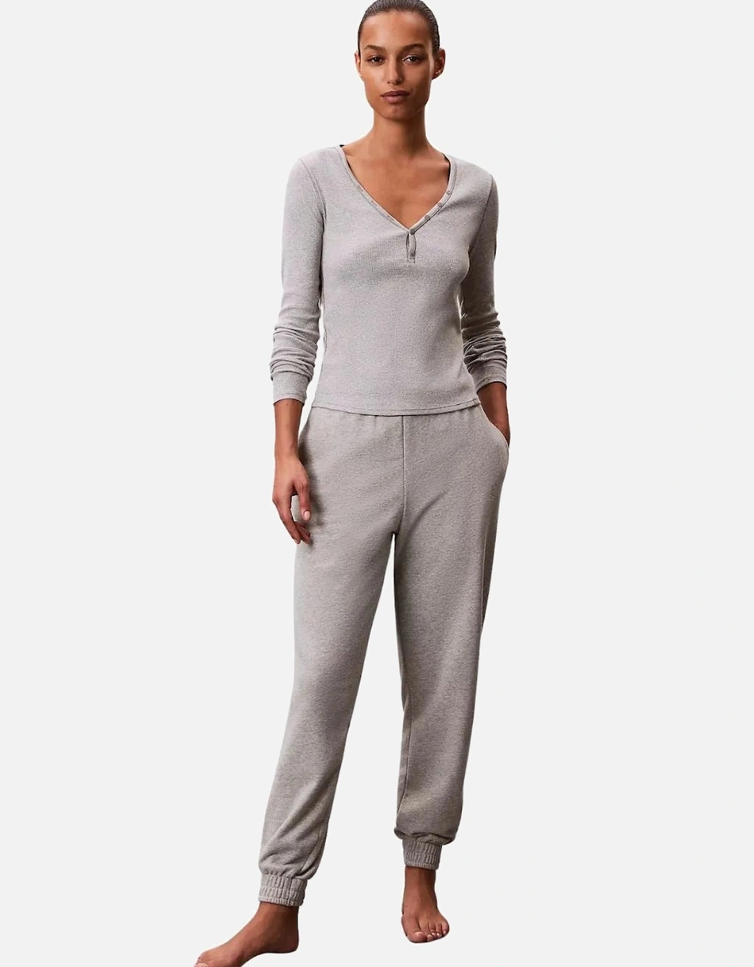 Women Cotton Terry Lounge Jogging Bottoms, Grey Heather