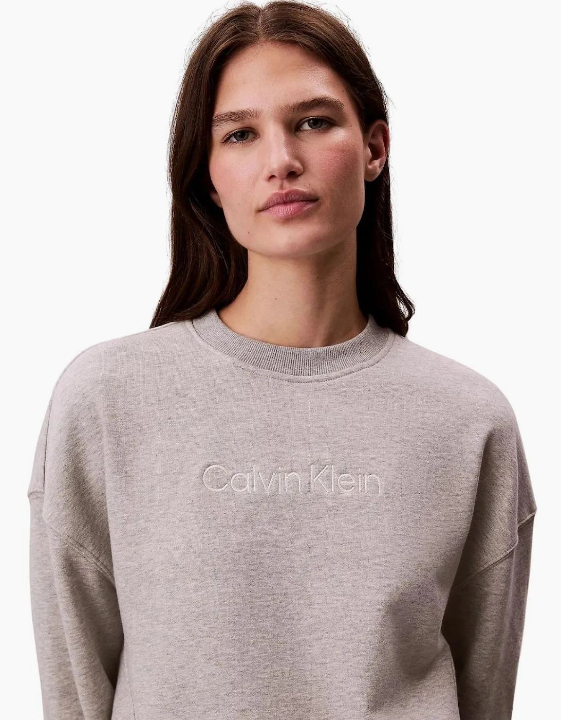 Calvin Klein Women's Grey Cotton Terry Lounge Sweatshirt, Heather  14 L