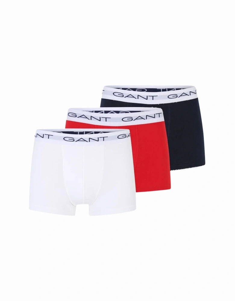 3-Pack Classic Logo Boxer Trunks, Red/White/Navy