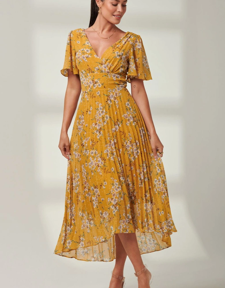 Olenna Angel Sleeve Pleated Chiffon Maxi