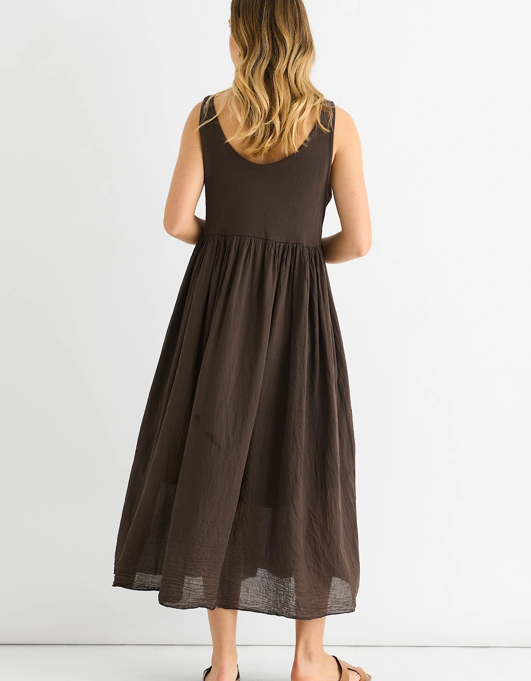 Chocolate Scoop Neck Jersey Cotton Midi Dress